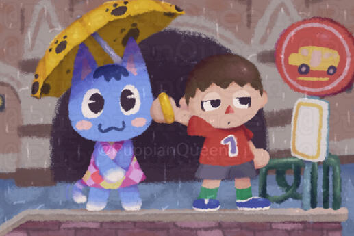 Rosie and a player character in the style of City Folk.