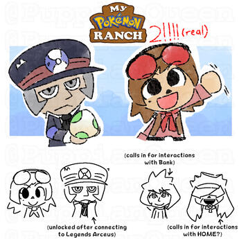 Hayley (Mii version, Pokemon), alongside Mii versions of Ingo, Brigette and Grand Oak (Pokemon)